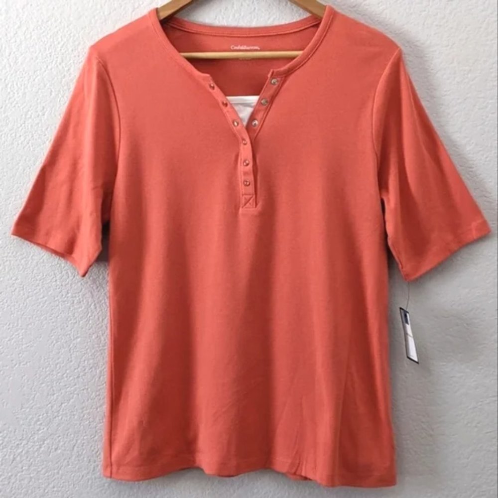 Croft & Barrow Layered Short Sleeve Top, Coral / White, Size XL